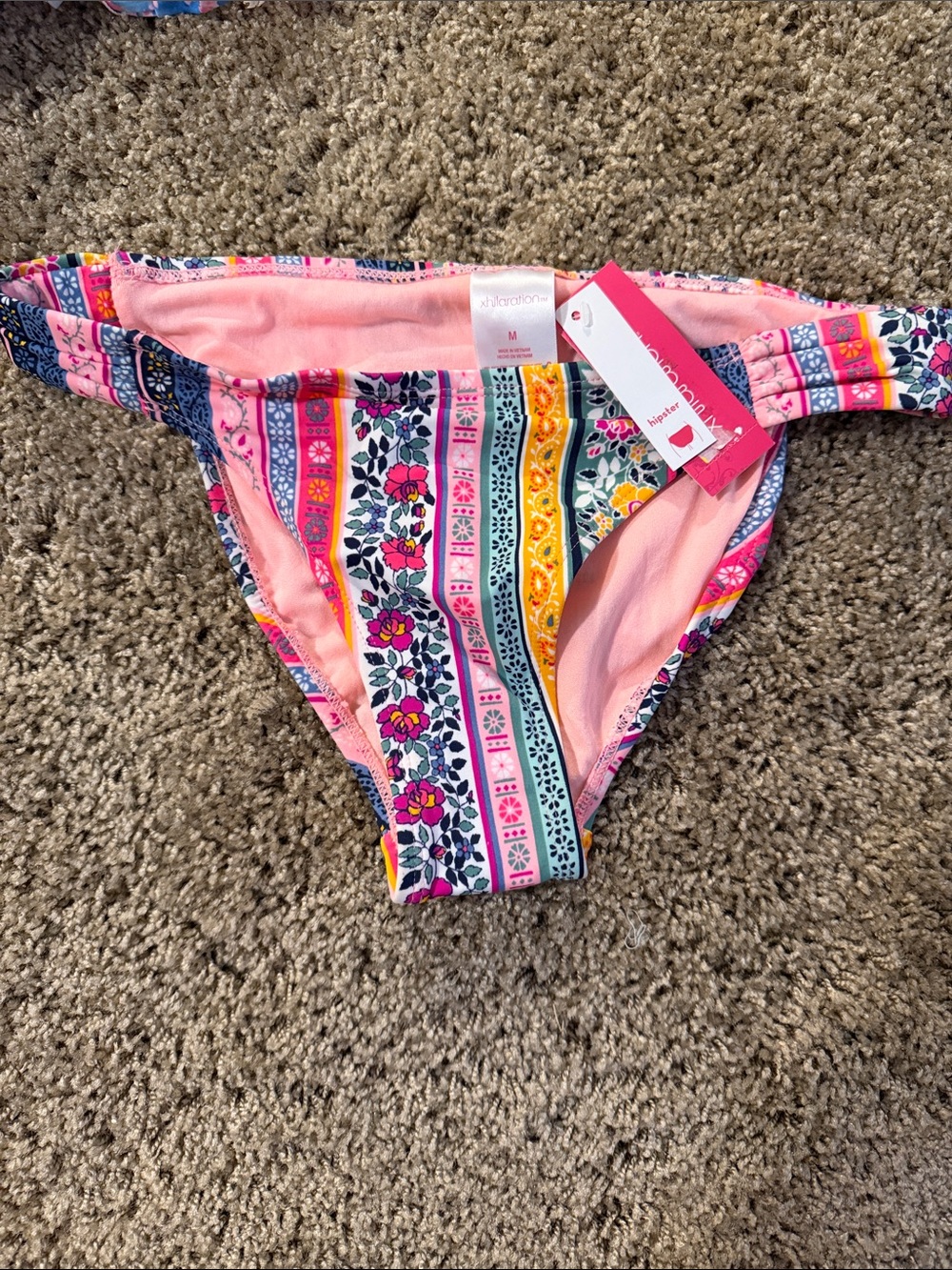 Xhilaration Pink Floral Stripe Bikini Bottoms